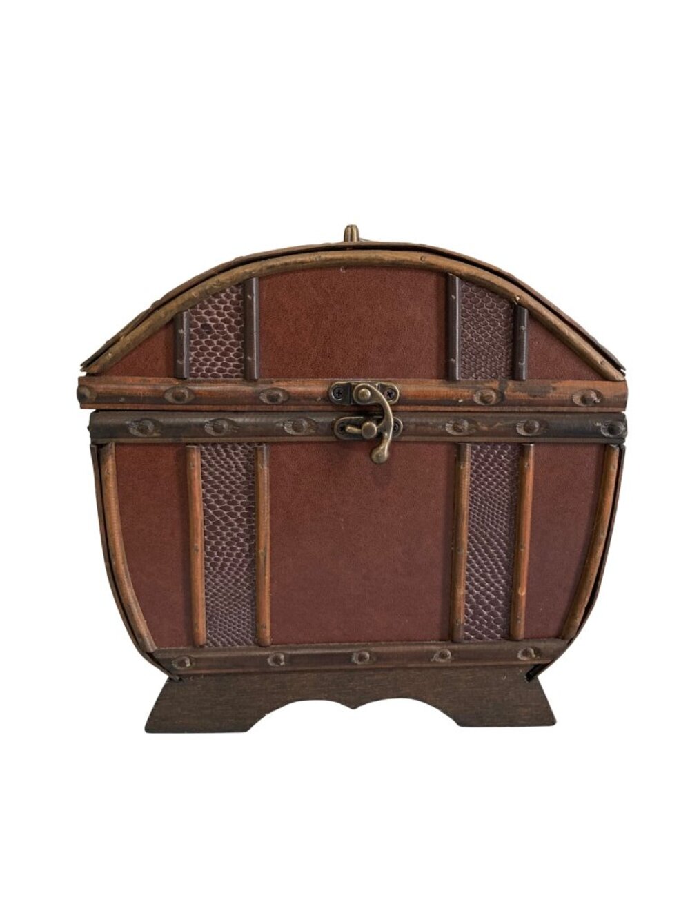 Vintage Wooden Chest Box With Faux Leather And Metal Accents